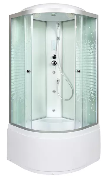 

Душевая кабина «Deto» L-990 90/90 высокий поддон матовая с рисунком/белая с гидромассажем с электрикой