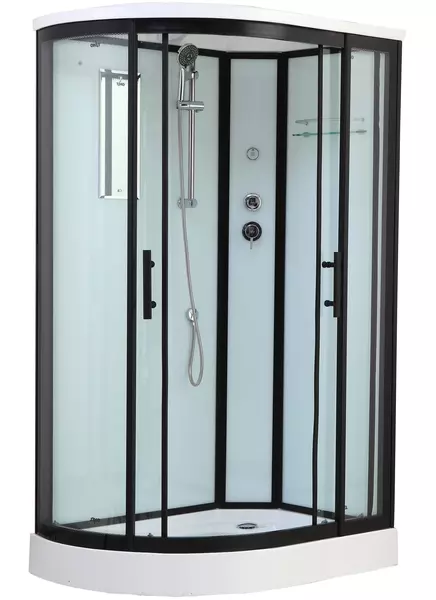 

Душевая кабина «Timo» Standart T-6602 120/85 низкий поддон прозрачная/белая с чёрным профилем с электрикой правая