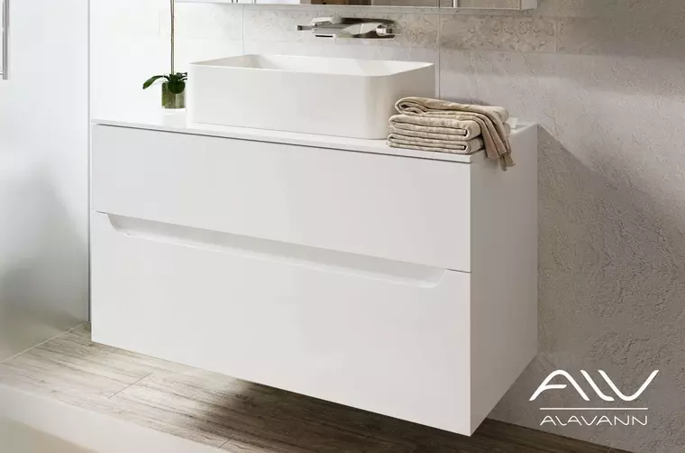 

Тумба с раковиной «Alavann» Stella 100 столешница МДФ (Олимпия 56) подвесная белая