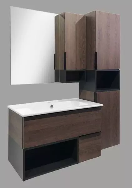 Мебель для ванной подвесная «Comforty» Франкфурт 90 дуб шоколадно-коричневый/чёрная - фото 1