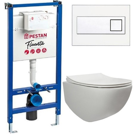 Комплект инсталляция с унитазом, крышкой и кнопкой смыва «Pestan» Fluenta SET40006661DW безободковый белый