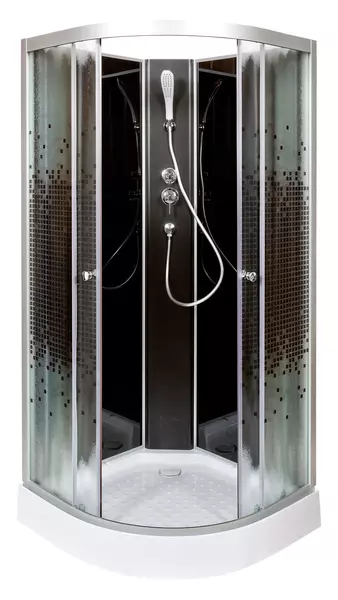 

Душевая кабина «Deto» L-809N 90/90 низкий поддон матовая с рисунком/чёрная без крыши