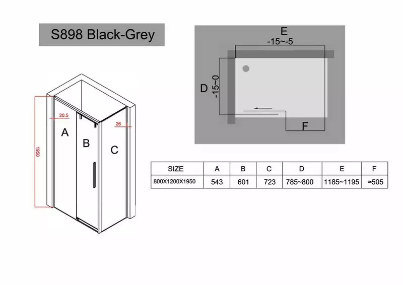 Душевой угол-ограждение «Black & White» S898 120/80 тонированный/чёрный универсальный без поддона