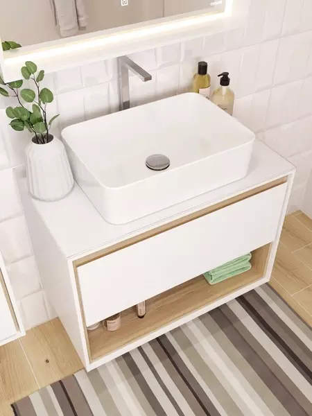 Мебель для ванной подвесная «Cersanit» Louna 80 с столешницей белая