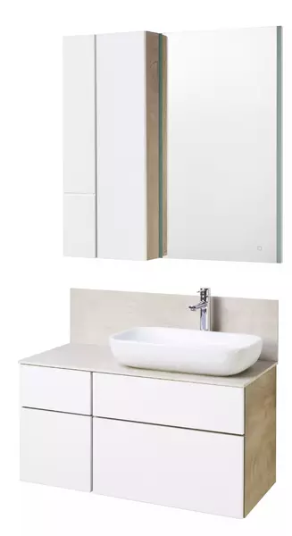 Мебель для ванной подвесная «Aquaton» Мишель 100 белая/дуб Эндгрейн - фото 1