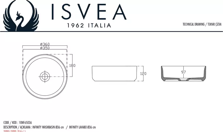 Раковина «Isvea» Infinity 36/36 10NF65036SV-2C фарфоровая антрацит