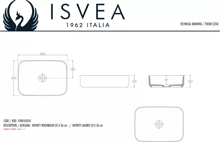 Раковина «Isvea» Infinity 50/36 10NF65050SV фарфоровая белая