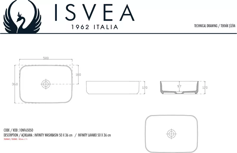 Раковина «Isvea» Infinity 50/36 10NF65050SV-2N фарфоровая чёрная матовая