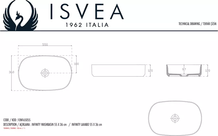 Раковина «Isvea» Infinity 55/36 10NF65055SV-2S фарфоровая лососевый матовый