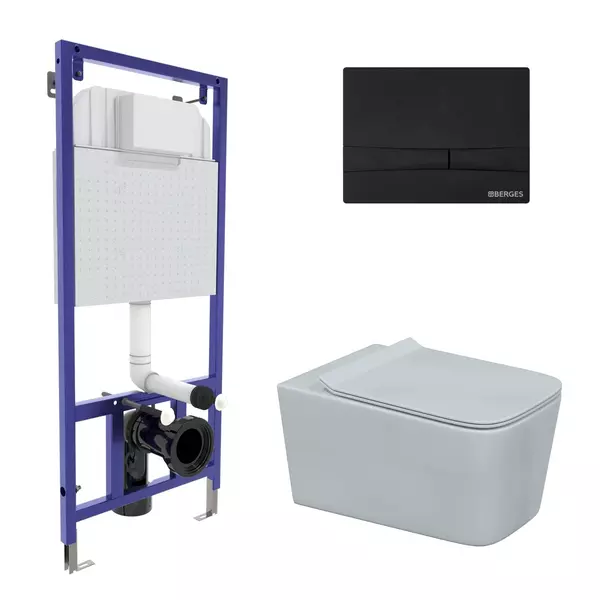 

Комплект инсталляция с унитазом, крышкой и кнопкой смыва «Berges Wasserhaus» Floe Rimless 043224 безободковый белый
