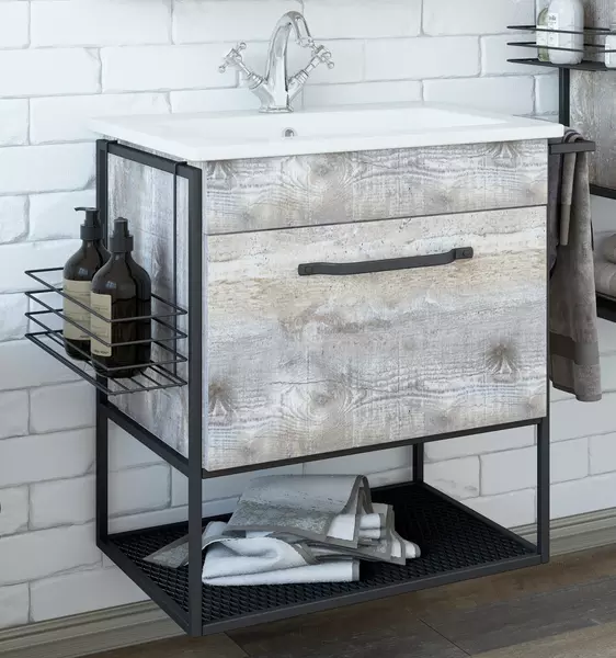 

Тумба с раковиной «Sanflor» Бруклин 60 (Элина 60) подвесная бетон пайн экзотик/чёрный муар