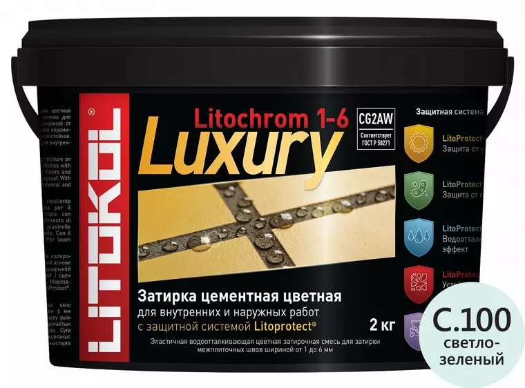 

Цементная затирка «Litokol» Litochrom 1-6 Luxury C.100 светло-зеленый/мята 2 кг