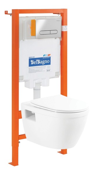 Комплект инсталляция с унитазом крышкой и кнопкой смыва Belbagno LOTO BB070CHRBB070SCBB002-80BB005-PR-CHROME безободковый белый 43780₽