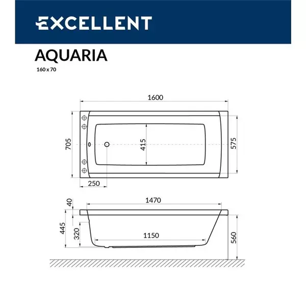 Гидромассажная ванна акриловая «Excellent» Aquaria 160/70 Soft с каркасом с сифоном белая/хром