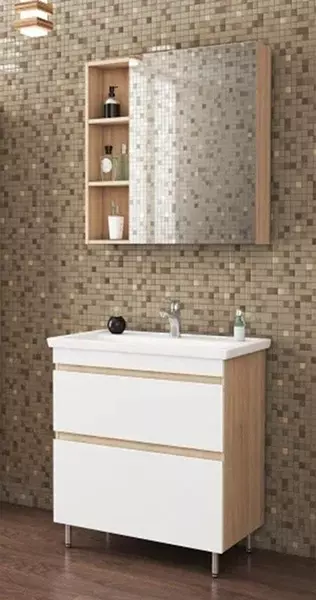 Мебель для ванной «Uncoria» Арно 60 белый глянец/дуб Сонома