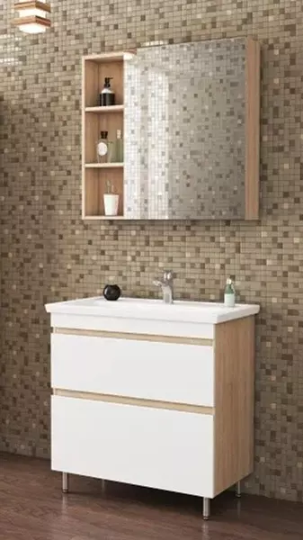 Мебель для ванной «Uncoria» Арно 70 белый глянец/дуб Сонома
