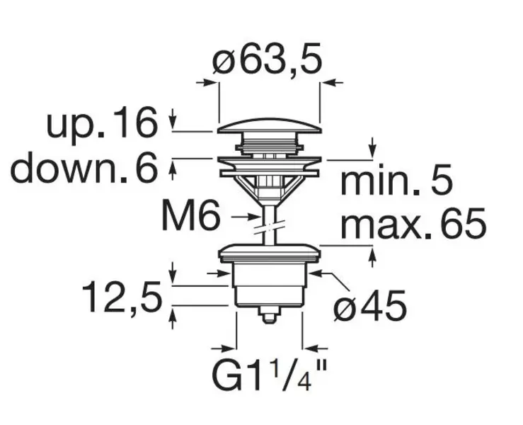 Донный клапан для раковины «Roca» 75054015NM с механизмом Клик-Клак чёрный матовый