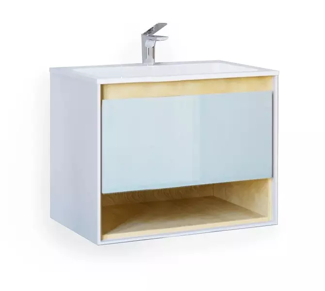 

Тумба с раковиной «Jorno» Glass 80 (Modul 80) подвесная белая/светлое дерево