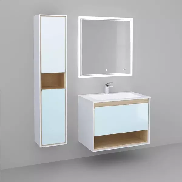 Мебель для ванной подвесная «Jorno» Glass 80 белая/светлое дерево
