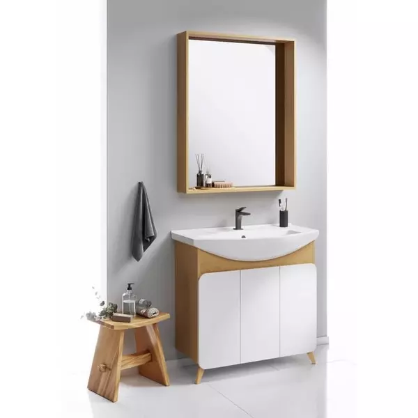 Мебель для ванной «Aqwella» Basic 85 белая/дуб золотой - фото 1