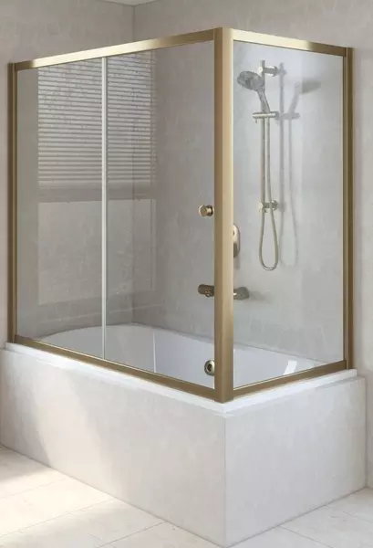 Шторка на ванну стеклянная «Vegas Glass» ZV+ZVF Tur Novo 160/80/140 бронза/золото универсальная