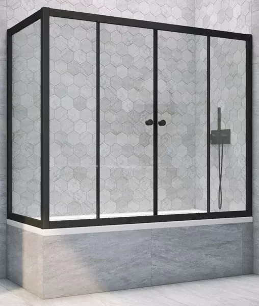 

Шторка на ванну стеклянная «Vegas Glass» Z2V+ZVF Novo 150/70/140 прозрачная/чёрная матовая универсальная