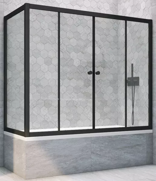 

Шторка на ванну стеклянная «Vegas Glass» Z2V+ZVF Novo 150/90/140 прозрачная/чёрная матовая универсальная
