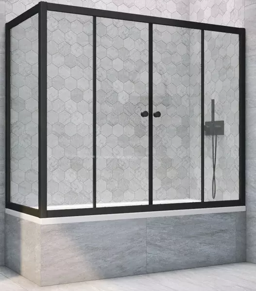

Шторка на ванну стеклянная «Vegas Glass» Z2V+ZVF Novo 160/75/140 прозрачная/чёрная матовая универсальная
