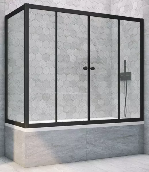 

Шторка на ванну стеклянная «Vegas Glass» Z2V+ZVF Novo 160/85/140 прозрачная/чёрная матовая универсальная