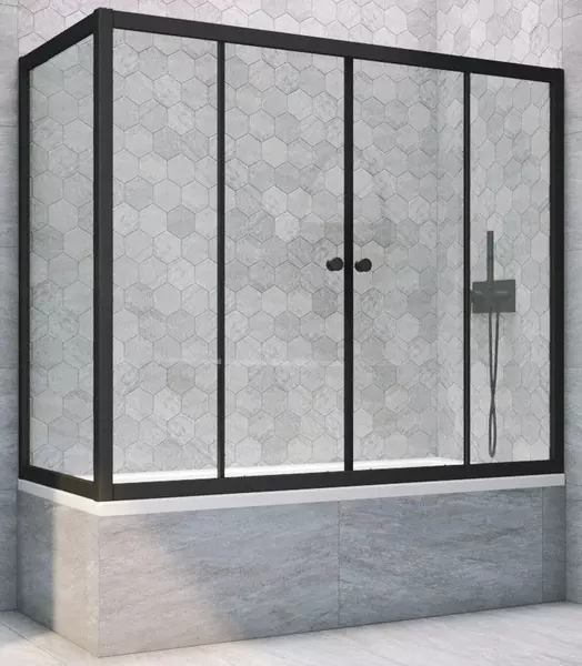 

Шторка на ванну стеклянная «Vegas Glass» Z2V+ZVF Novo 170/90/140 прозрачная/чёрная матовая универсальная