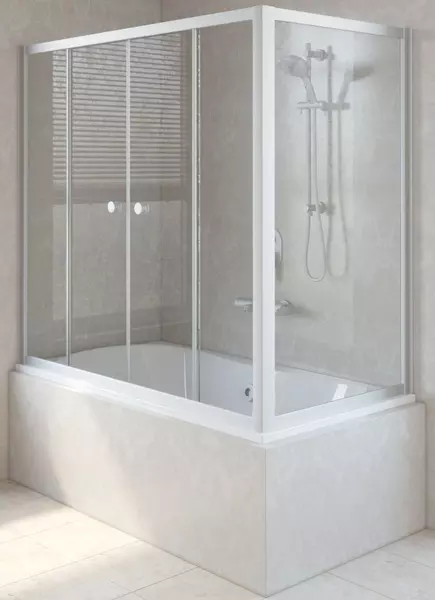 

Шторка на ванну стеклянная «Vegas Glass» Z2V+ZVF Novo 180/75/140 прозрачная/матовый хром универсальная