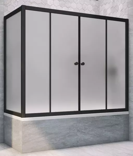 

Шторка на ванну стеклянная «Vegas Glass» Z2V+ZVF Novo 180/75/140 сатин/чёрная матовая универсальная