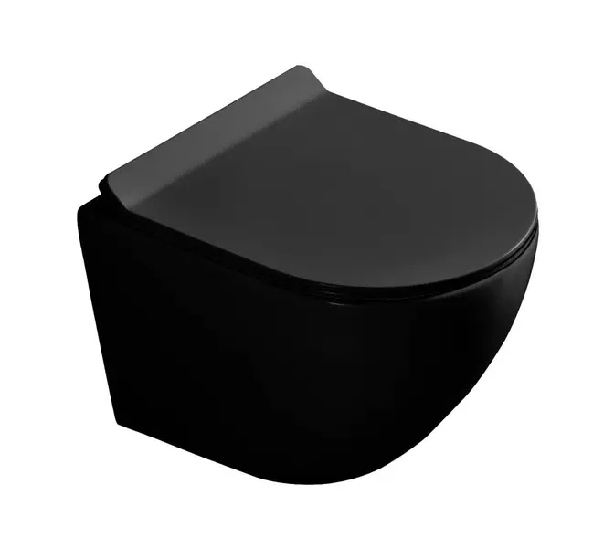 Подвесной унитаз безободковый «Art&Max» Ovale AM011CHR-MB (AM011SC-MB) чёрный с сиденьем дюропласт с микролифтом чёрное