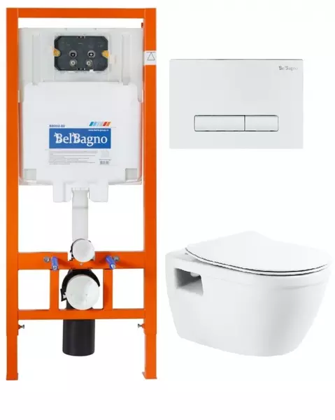 

Комплект инсталляция с унитазом, крышкой и кнопкой смыва «Belbagno» Loto BB070CHR/SC/BB002-80/BB018-GV-BIANCO безободковый белый