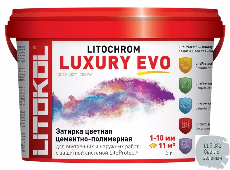 

Цементная затирка «Litokol» Litochrom Luxury Evo LLE.380 светло-зеленый 2 кг