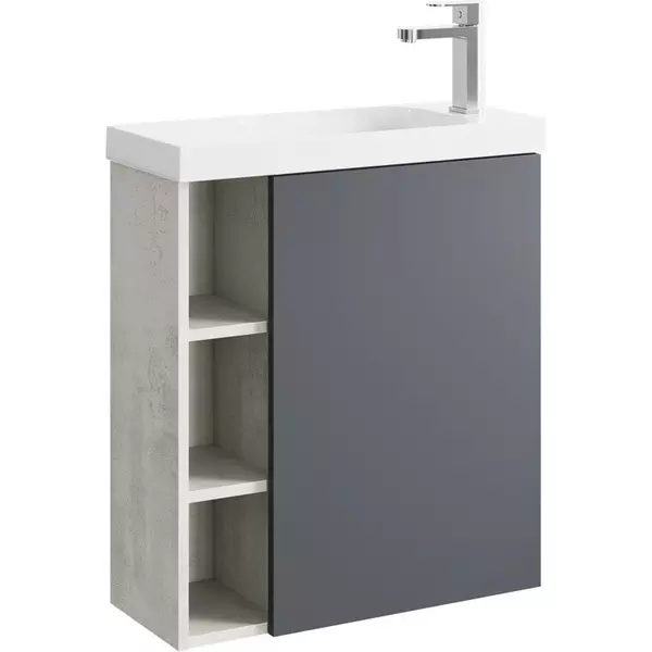 

Тумба с раковиной «Aqwella» Alba 60 (Compact Slim 60) подвесная серая/светлый камень правая
