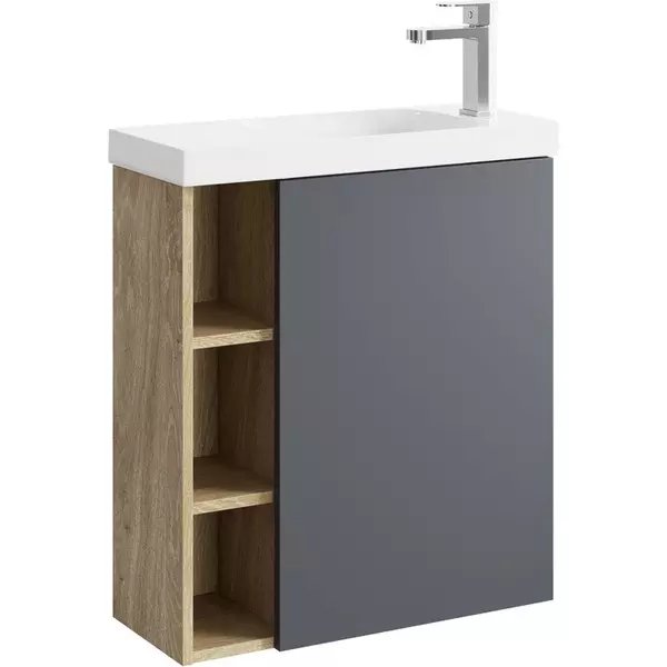 

Тумба с раковиной «Aqwella» Alba 60 (Compact Slim 60) подвесная серая/дуб давос правая