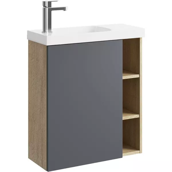 

Тумба с раковиной «Aqwella» Alba 60 (Compact Slim 60) подвесная серая/дуб давос левая
