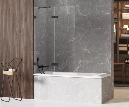 Шторка на ванну стеклянная New Trendy Avexa 100150 EXK-1982 прозрачнаячёрная левая 79274₽