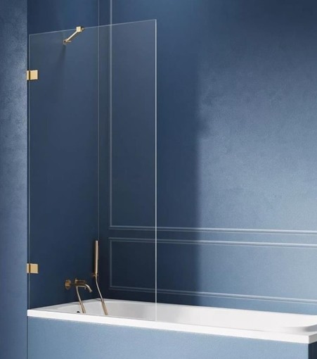 Шторка на ванну стеклянная New Trendy Avexa 80150 EXK-2007 прозрачнаябрашированное золото универсальная 57968₽