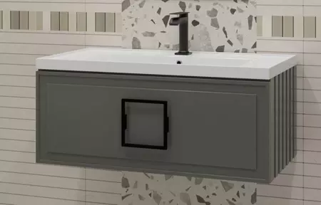 

Тумба с раковиной «La Fenice» Cubo 80 (Cubo 80) подвесная Grigio ручки Nero