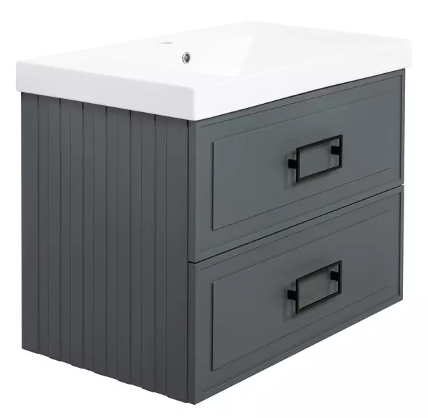 

Тумба с раковиной «La Fenice» Cubo 80 twin (Cubo 80) подвесная Grigio ручки Nero