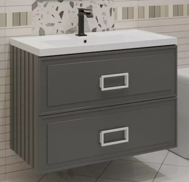 

Тумба с раковиной «La Fenice» Cubo 80 twin (Cubo 80) подвесная Grigio ручки Bianco