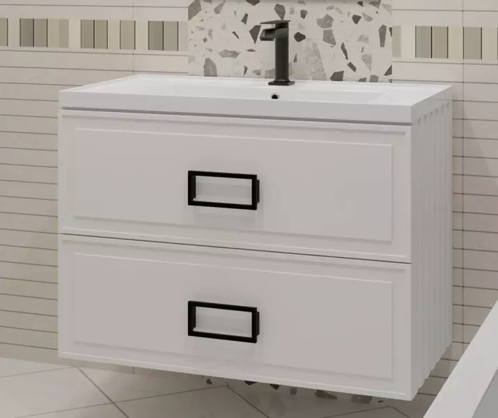 

Тумба с раковиной «La Fenice» Cubo 80 twin (Cubo 80) подвесная Bianco ручки Nero
