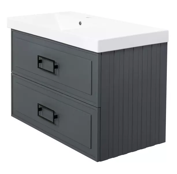 

Тумба с раковиной «La Fenice» Cubo 90 twin (Cubo 90 левая) подвесная Grigio ручки Nero