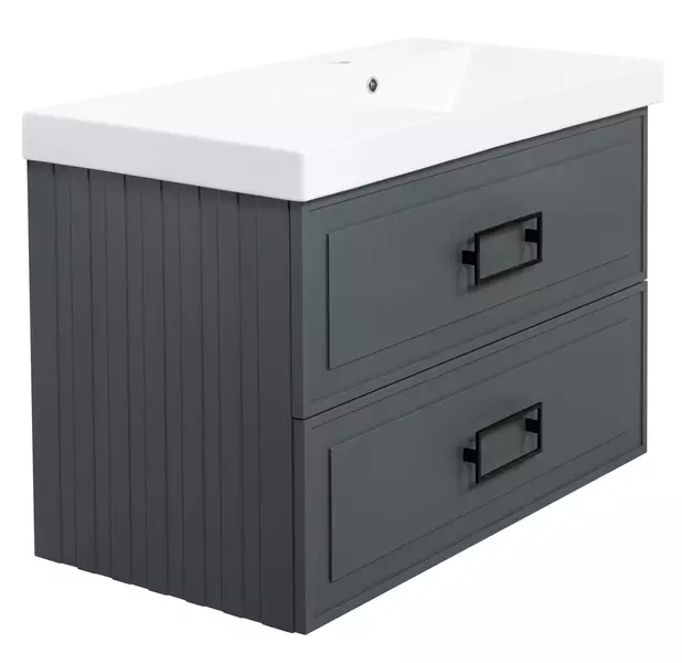 

Тумба с раковиной «La Fenice» Cubo 90 twin (Cubo 90 правая) подвесная Grigio ручки Nero