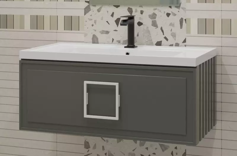 

Тумба с раковиной «La Fenice» Cubo 100 (Cubo 100) подвесная Grigio ручки Bianco