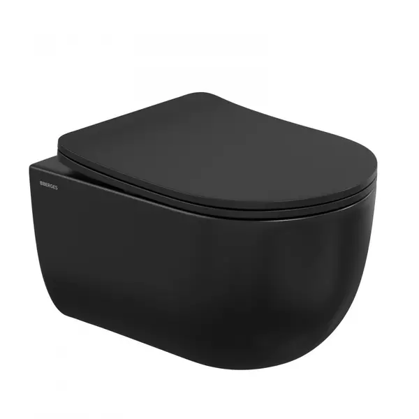 

Подвесной унитаз безободковый «Berges Wasserhaus» Ventas Black Rimless 082136 черный матовый с сиденьем дюропласт с микролифтом чёрное