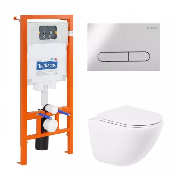 

Комплект инсталляция с унитазом, крышкой и кнопкой смыва «Belbagno» BB051CHR/BB051SC/BB002-80/BB005-PR-CHROME безободковый белый