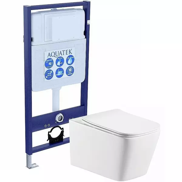 Комплект инсталляция с унитазом и крышкой «Акватек» Set Aquatek Либра N (INS-0000012/унитаз AQ0530N-00) безободковый белый